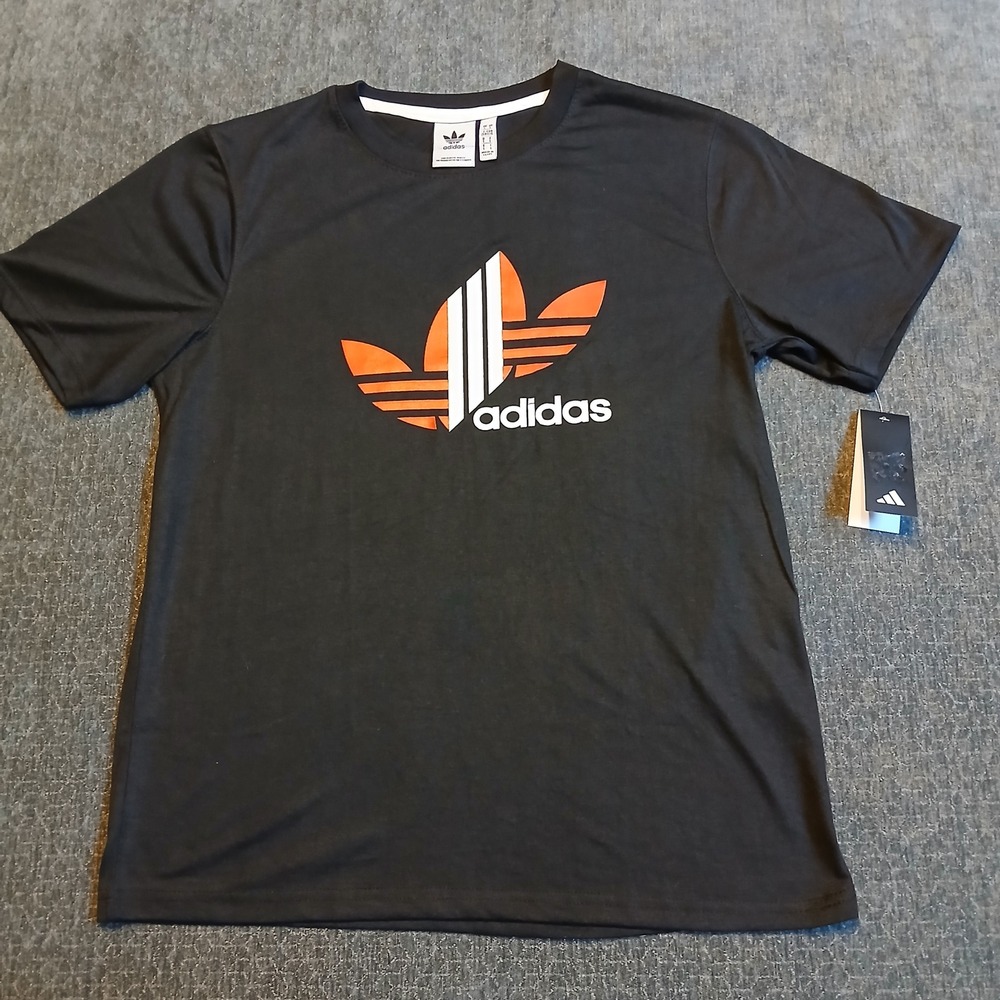 Adidas Mens Trefoil Logo Graphic T-Shirt Black Orange White Large New With Tags